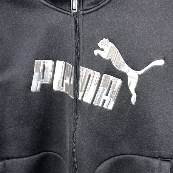 PUMA Size M Men’s Black & Embroidered Grey/White Zip Up Sweater w/Hood NWOT $75 - Picture 3 of 13